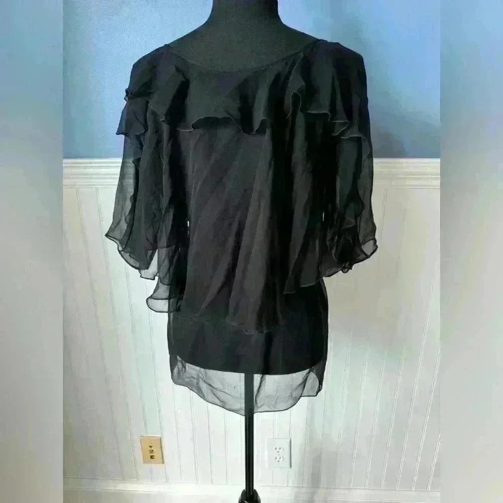 NWT Susana Monaco Nicole Sheer Black Top ~ Showroom Sample ~ GORGEOUS! - Small - Picture 3 of 6